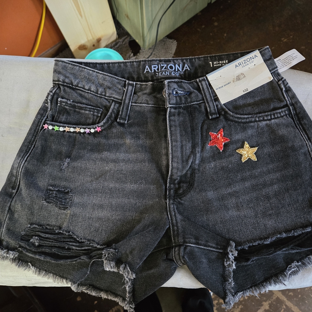 Arizona Jean Company Women's Black Denim Shorts with Star Accents